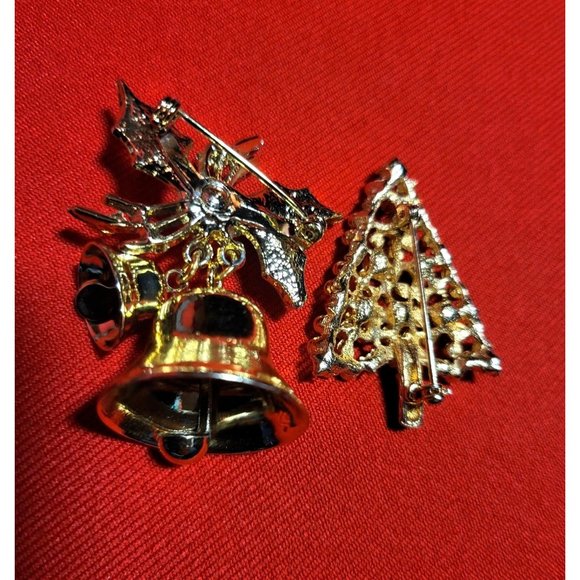 Christmas Pins/ Brooches Set of 2 - Christmas Bell, Christmas Tree - Picture 4 of 9